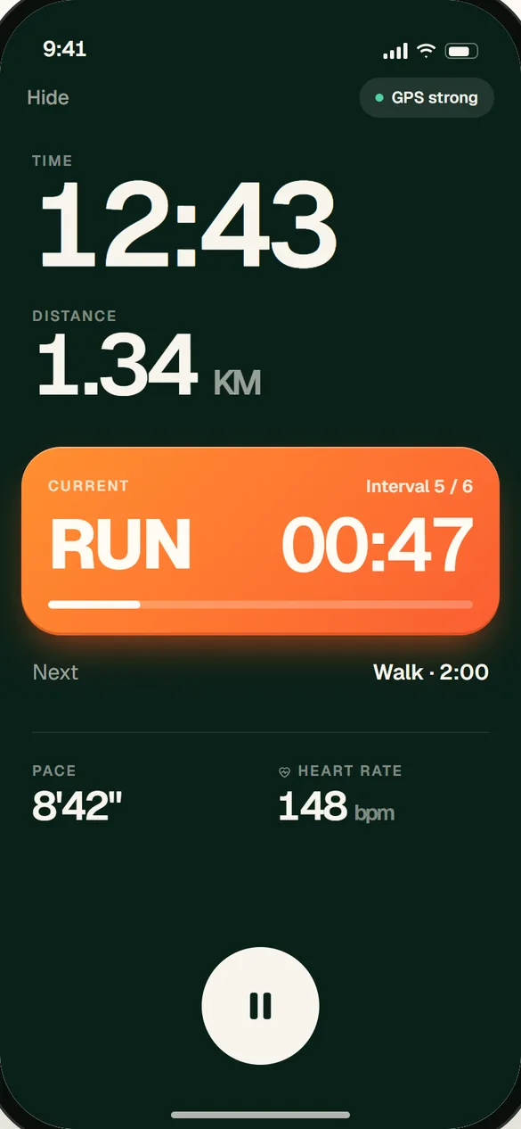 A guided beginner workout. Illustrative app preview.